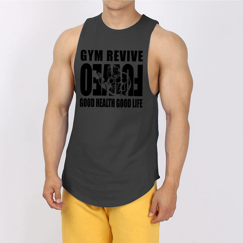 Men′s Sports and Fitness Printed Undershirt Quick Dry Muscle Training Sweat Absorption Breathable Round Neck Sleeveless Tank Top